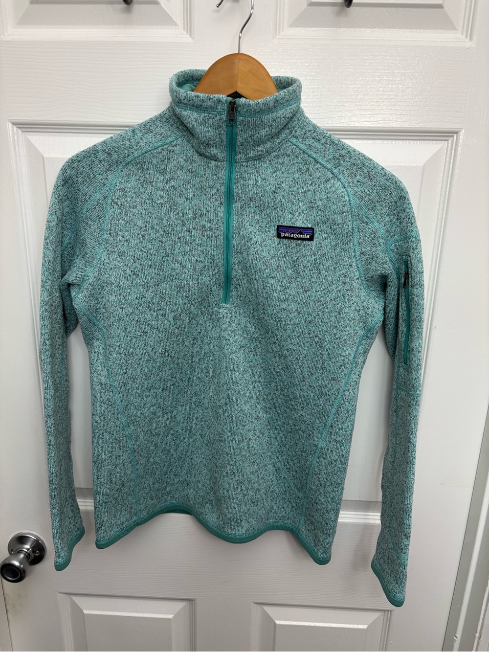 Patagonia Athleisure Gorpcore Women’s Teal Heathered Half-Zip Fleece Pullover, S